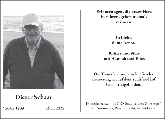 Traueranzeige von Dieter Schaar von NNA