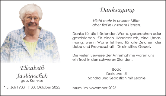 Traueranzeige von Elisabeth Jasbinschek von NNA