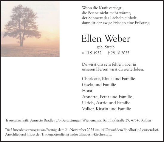 Traueranzeige von Ellen Weber von NNA