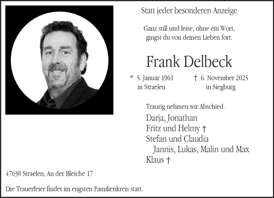 Traueranzeige von Frank Delbeck von NNA