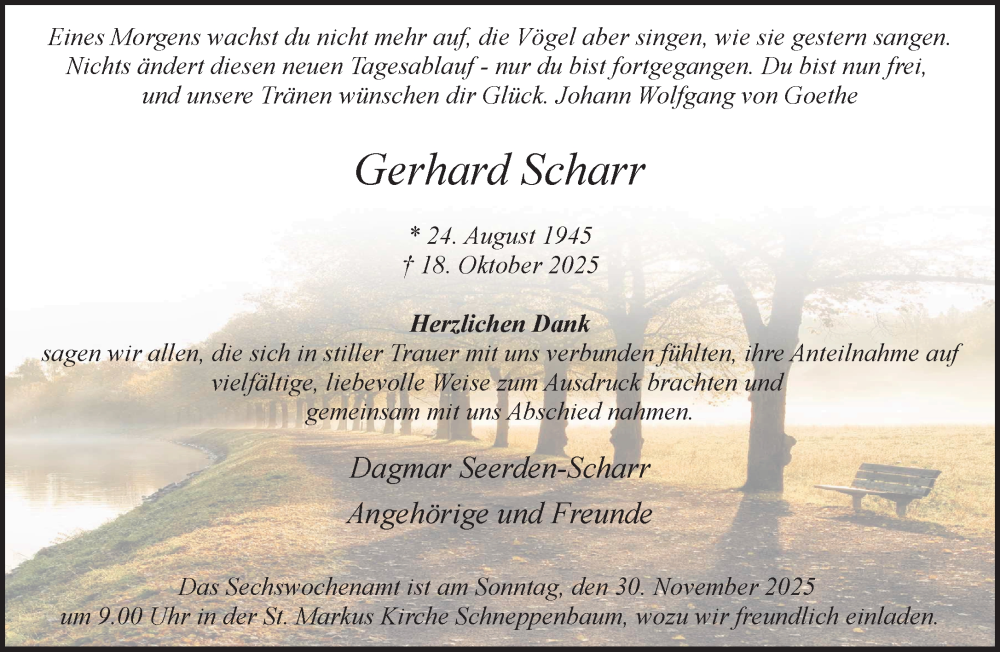  Traueranzeige für Gerhard Scharr vom 22.11.2025 aus NNA