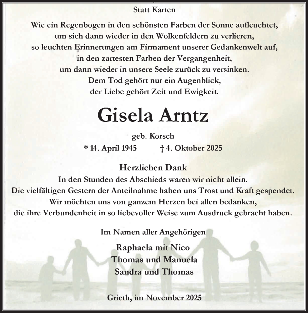  Traueranzeige für Gisela Arntz vom 08.11.2025 aus NNA