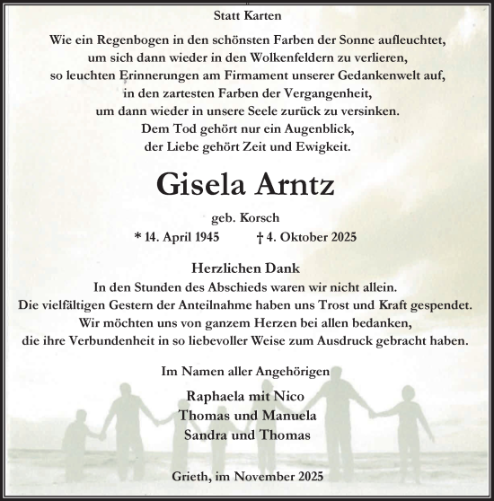 Traueranzeige von Gisela Arntz von NNA