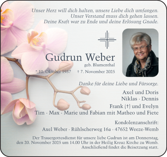 Traueranzeige von Gudrun Weber von NNA