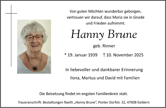 Traueranzeige von Hanny Brune von NNA