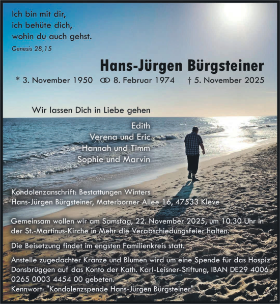 Traueranzeige von Hans-Jürgen Bürgsteiner von NNA