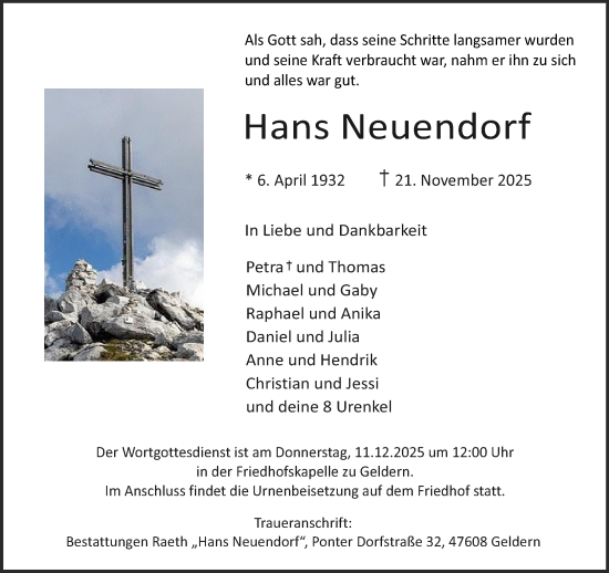 Traueranzeige von Hans Neuendorf von NNA