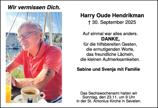 Traueranzeige von Harry Oude Hendrikman von NNA