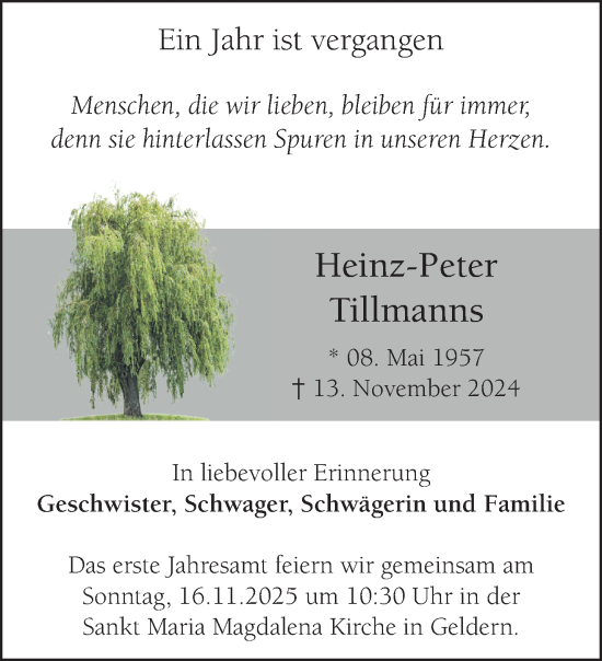 Traueranzeige von Heinz-Peter Tillmanns von NNA