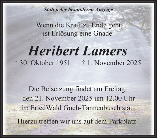 Traueranzeige von Heribert Lamers von NNA