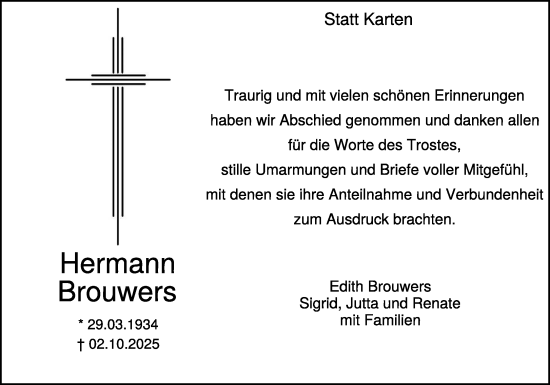 Traueranzeige von Hermann Brouwers von NNA