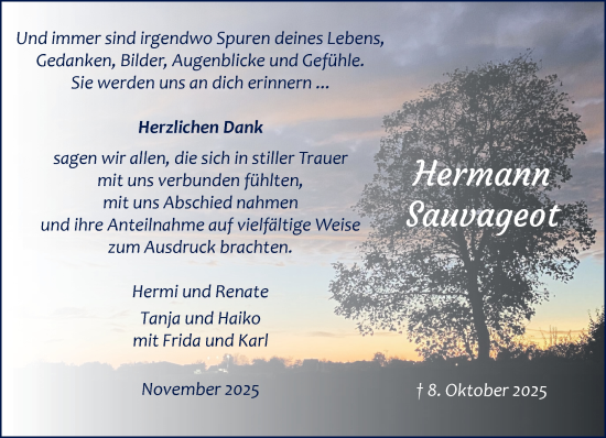 Traueranzeige von Hermann Sauvageot von NNA