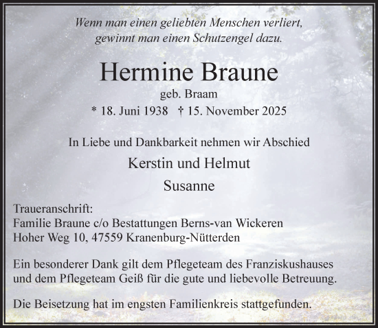 Traueranzeige von Hermine Braune von NNA