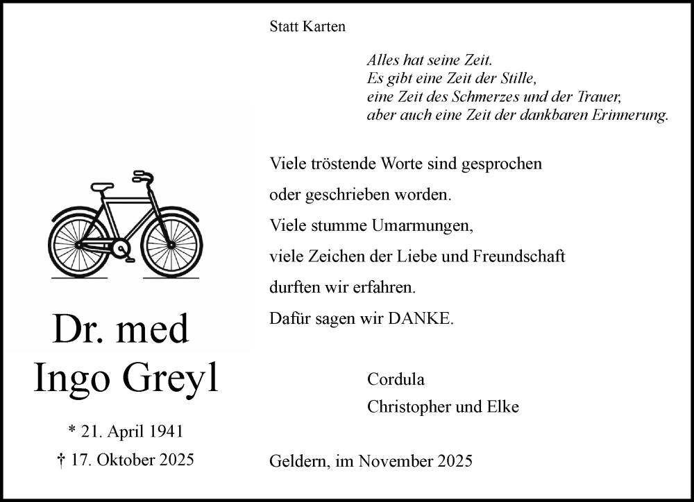  Traueranzeige für Ingo Greyl vom 22.11.2025 aus NNA