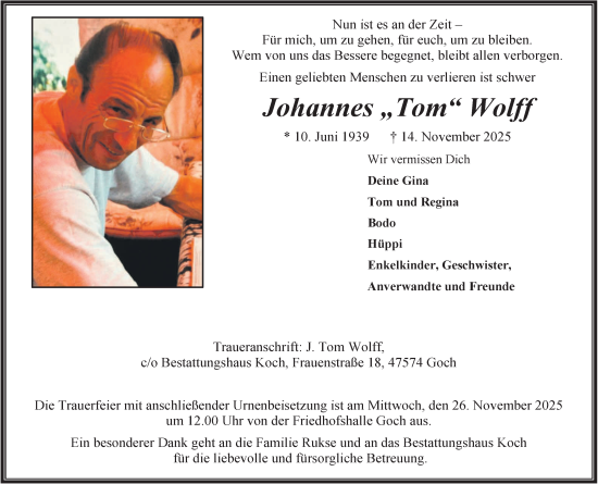 Traueranzeige von Johannes Wolff von NNA