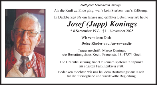 Traueranzeige von Josef Konings von NNA