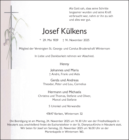 Traueranzeige von Josef Külkens von NNA
