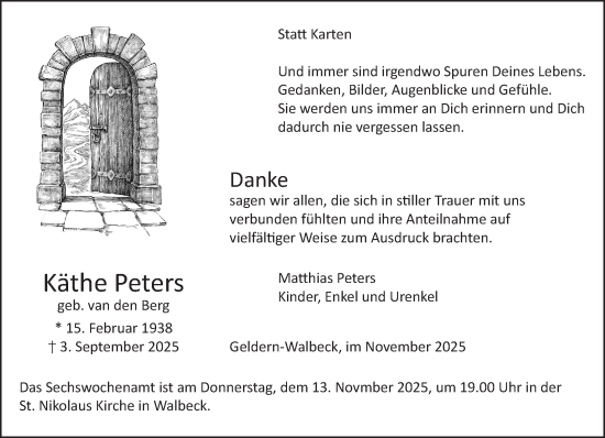 Traueranzeige von Käthe Peters von NNA