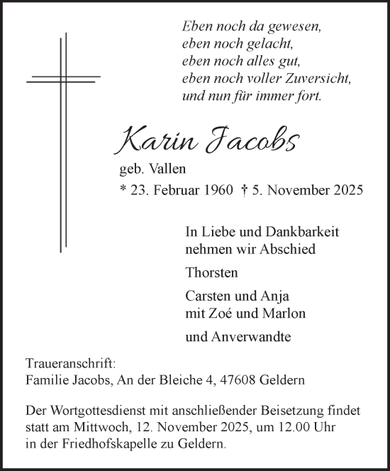 Traueranzeige von Karin Jacobs von NNA