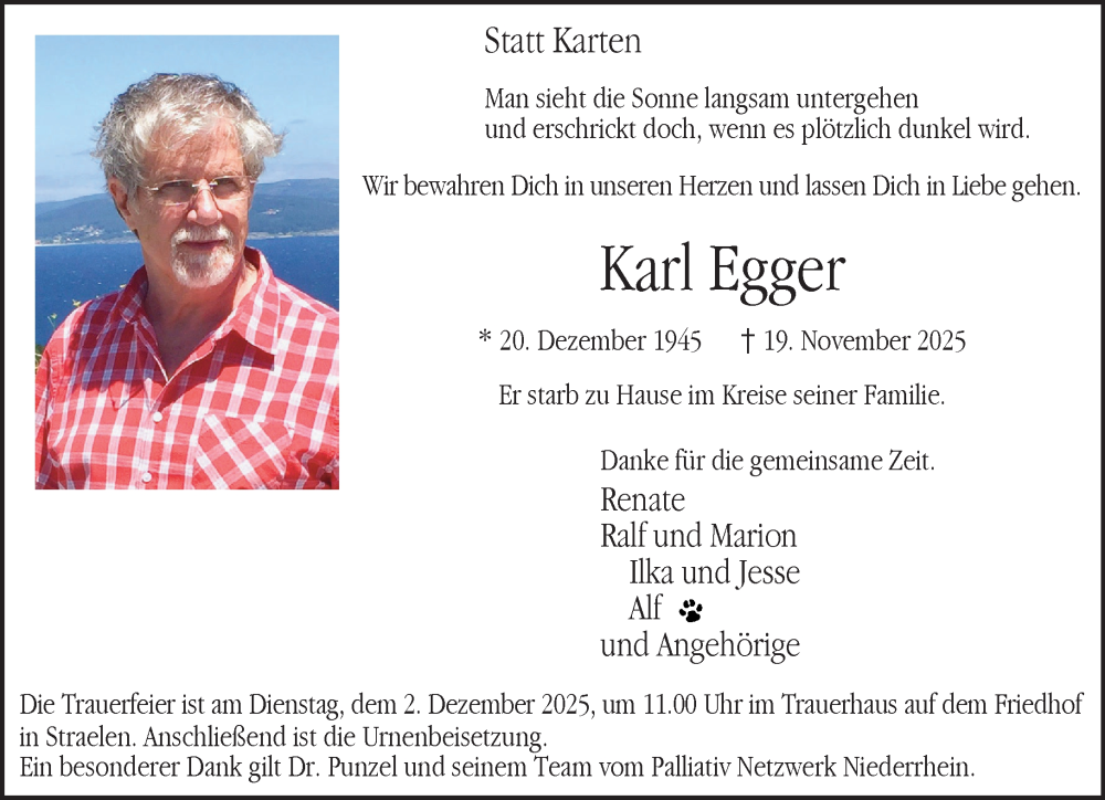  Traueranzeige für Karl Egger vom 29.11.2025 aus NNA