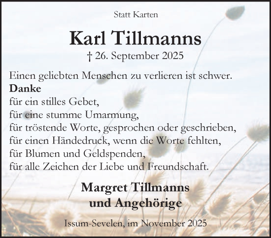 Traueranzeige von Karl Tillmanns von NNA