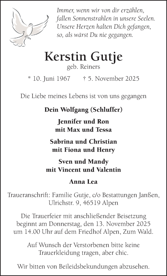 Traueranzeige von Kerstin Gutje von NNA