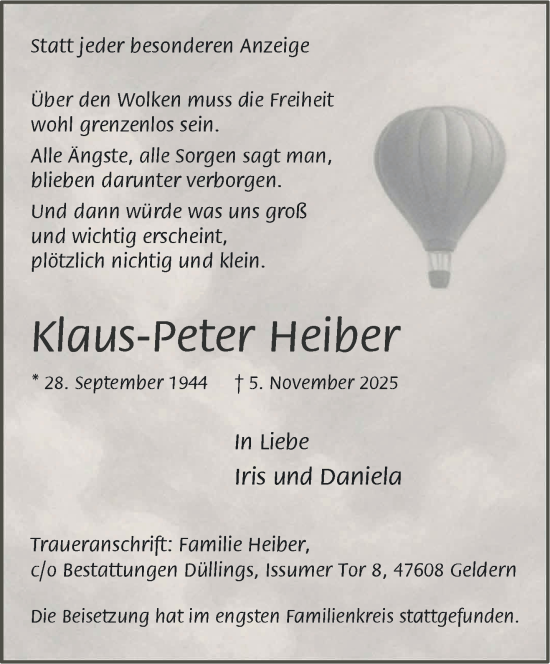 Traueranzeige von Klaus-Peter Heiber von NNA