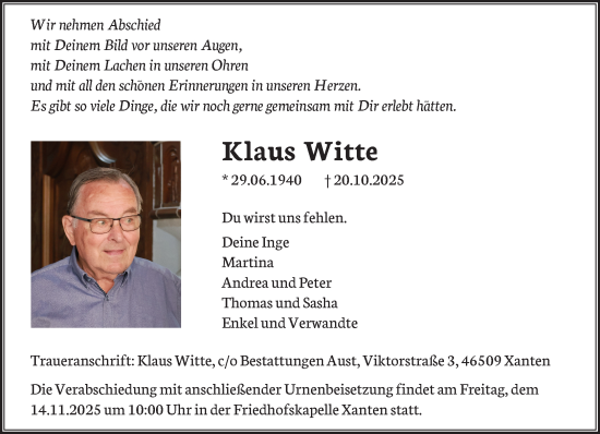 Traueranzeige von Klaus Witte von NNA