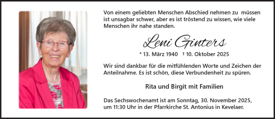 Traueranzeige von Leni Ginters von NNA