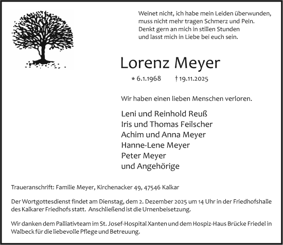 Traueranzeige von Lorenz Meyer von NNA