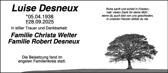 Traueranzeige von Luise Desneux von NNA
