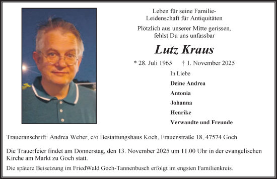 Traueranzeige von Lutz Kraus von NNA