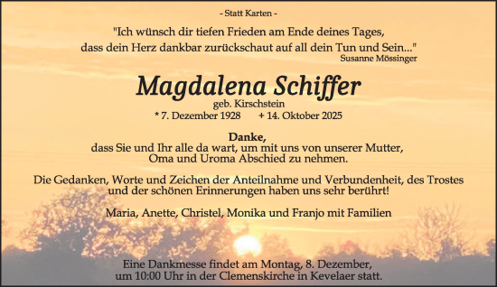 Traueranzeige von Magdalena Schiffer von NNA