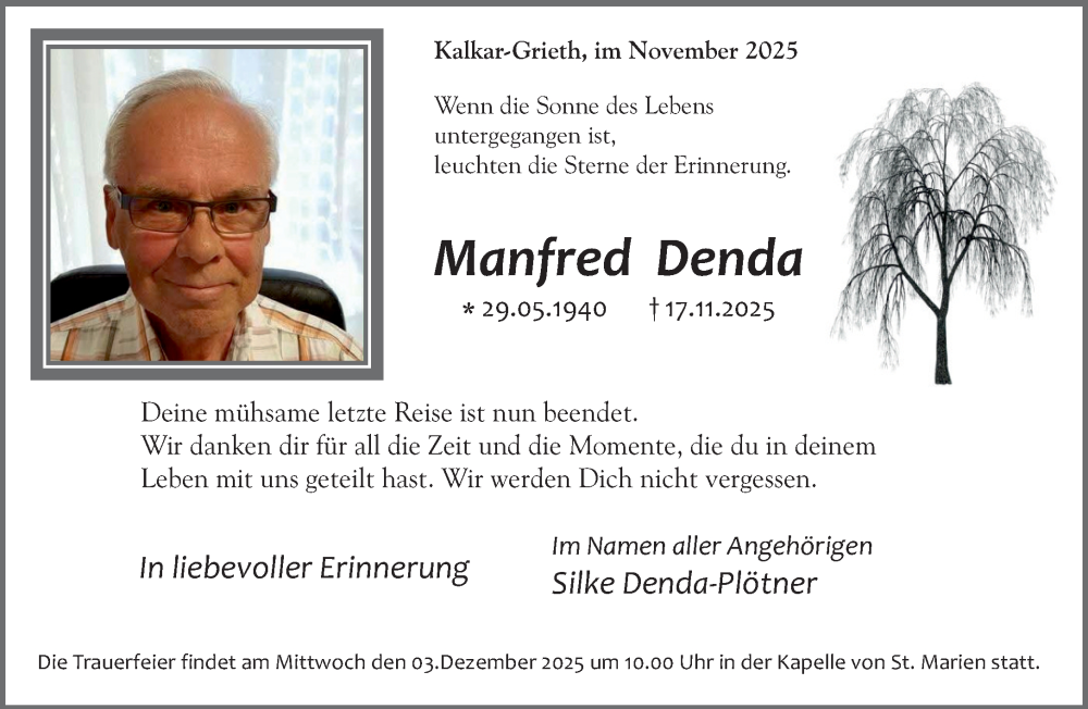  Traueranzeige für Manfred Denda vom 29.11.2025 aus NNA