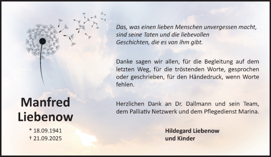 Traueranzeige von Manfred Liebenow von NNA