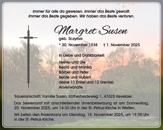 Traueranzeige von Margret Susen von NNA