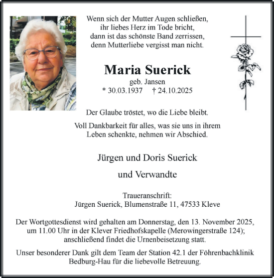 Traueranzeige von Maria Suerick von NNA