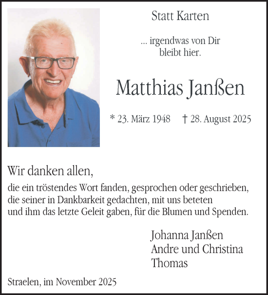 Traueranzeige von Matthias Janßen von NNA