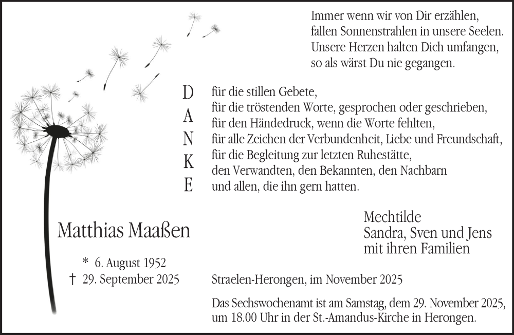  Traueranzeige für Matthias Maaßen vom 22.11.2025 aus NNA