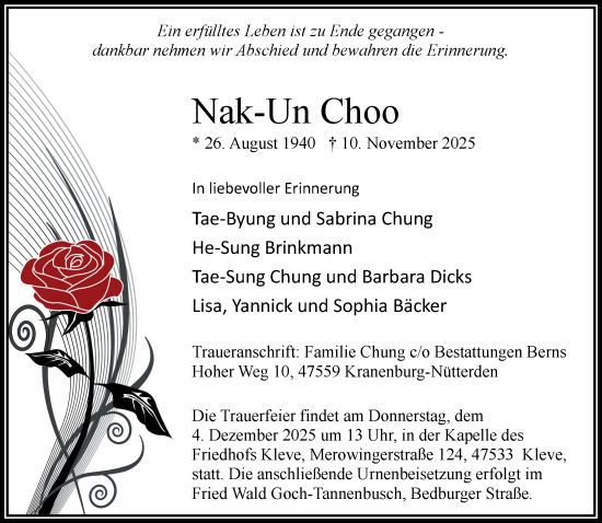 Traueranzeige von Nak-Un Choo von NNA