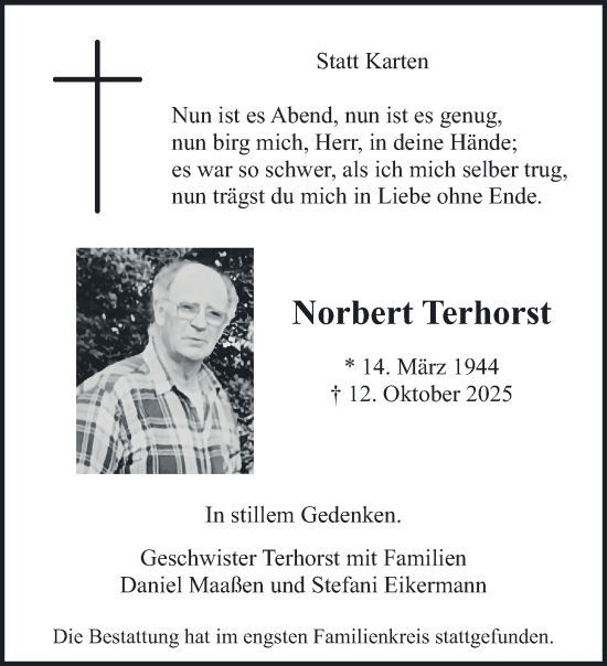 Traueranzeige von Norbert Terhorst von NNA