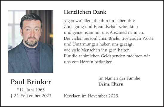 Traueranzeige von Paul Brinker von NNA