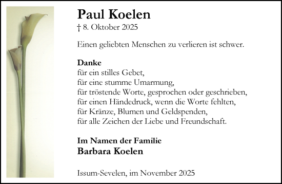 Traueranzeige von Paul Koelen von NNA