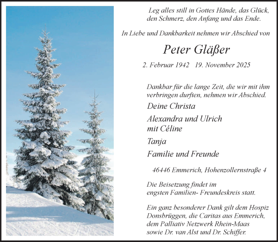 Traueranzeige von Peter Gläßer von NNA