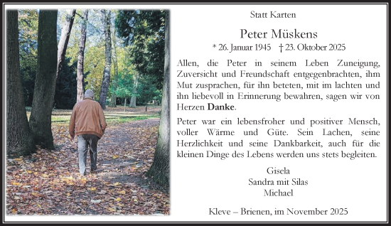 Traueranzeige von Peter Müskens von NNA