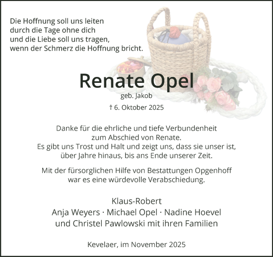 Traueranzeige von Renate Opel von NNA