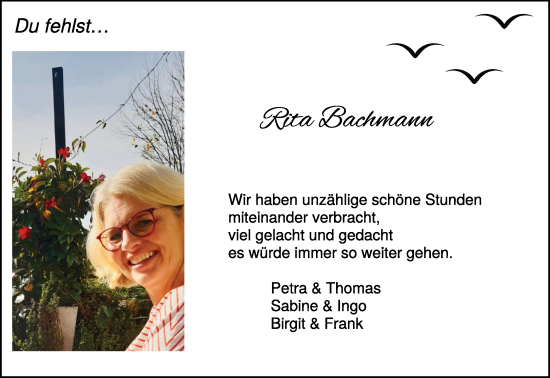Traueranzeige von Rita Bachmann von NNA
