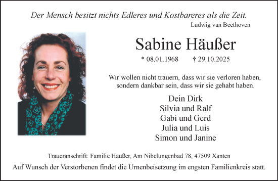 Traueranzeige von Sabine Häußer von NNA