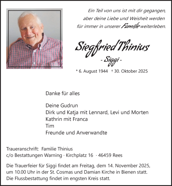 Traueranzeige von Siegfried Thinius von NNA