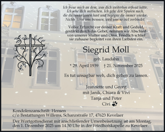 Traueranzeige von Siegrid Moll von NNA